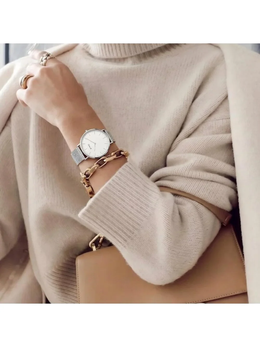 Women's Silver White Minimalist Analog Quartz Waterproof Dress Wrist Watches